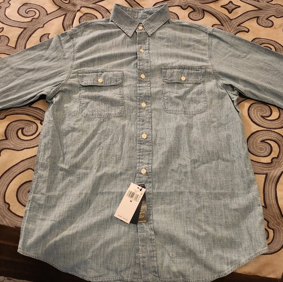 SOLD! POLO RALPH LAUREN Mens Classic-Fit Chambray Graphic Longsleeve Shirt Sz M - Picture 2 of 11